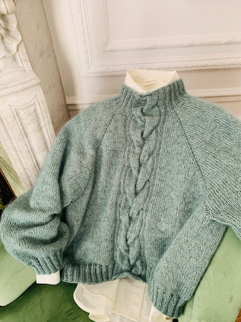 HOULEN green: Pull Torsadé modèle Danois en laine fait mains
