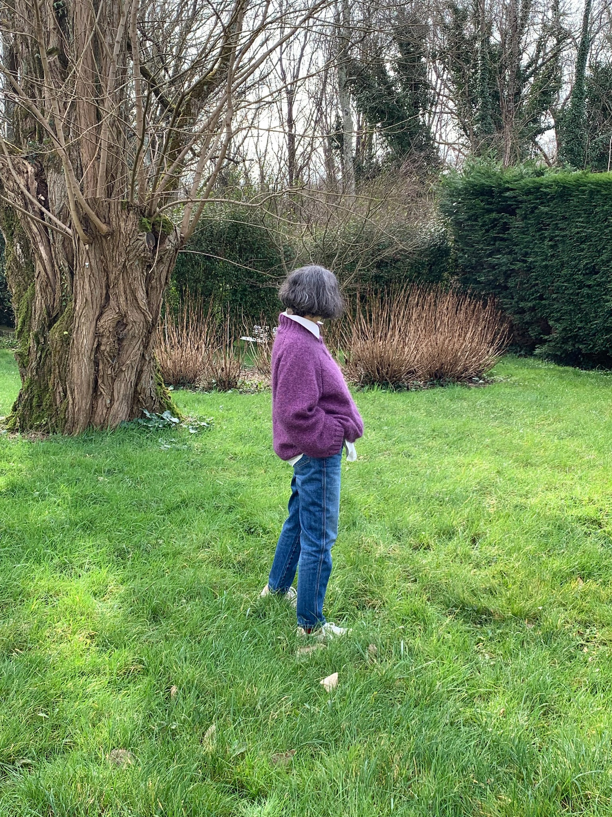 MAMM plum: Plum cable-knit sweater in mohair and merino.