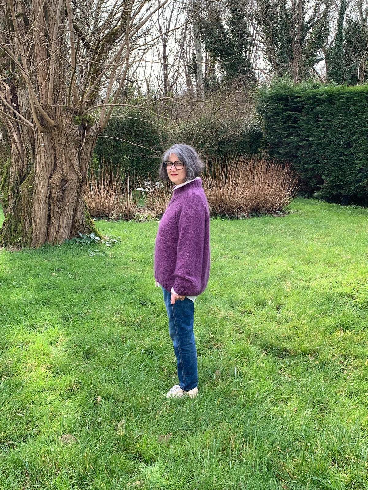 MAMM plum: Plum cable-knit sweater in mohair and merino.