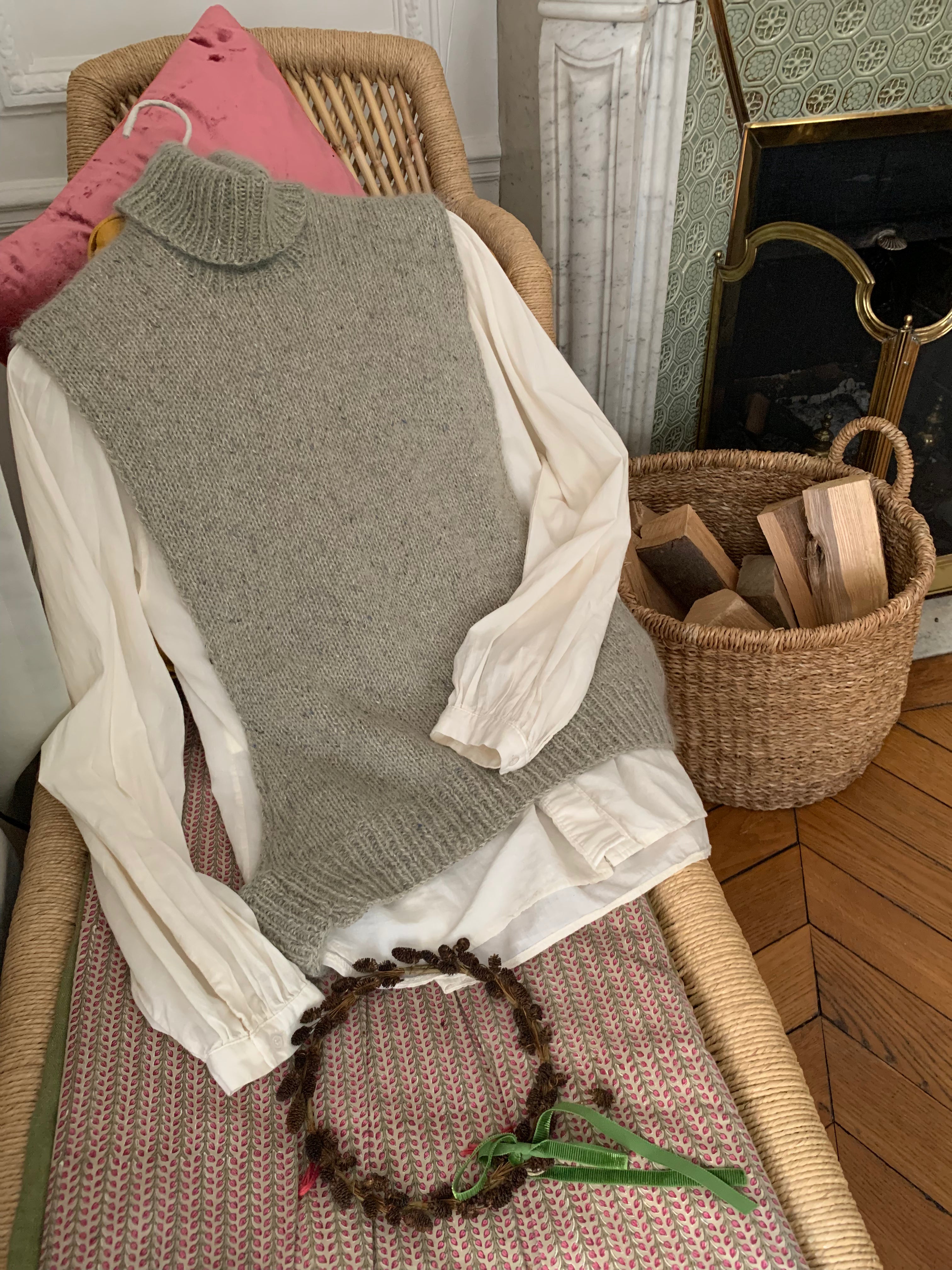 Gilet sans manches en laine mohair et soie