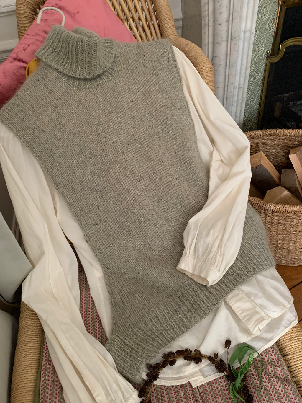 Gilet sans manches en laine mohair et soie