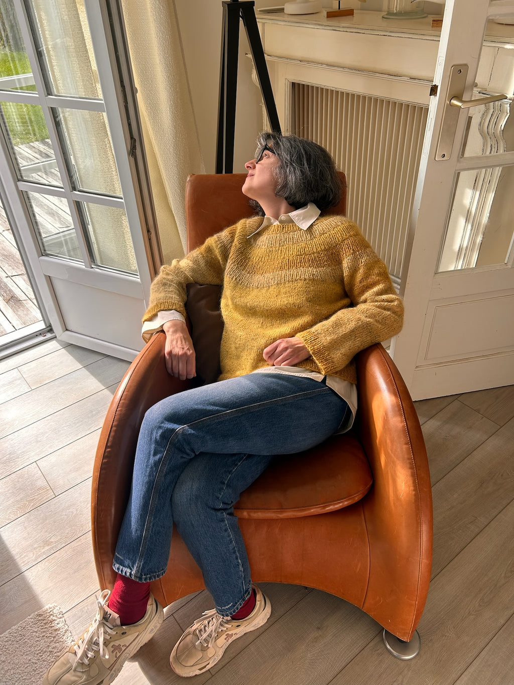 ANKER'S SWEATER: Pull jaune dégradé en laine, alpaga et Mohair.