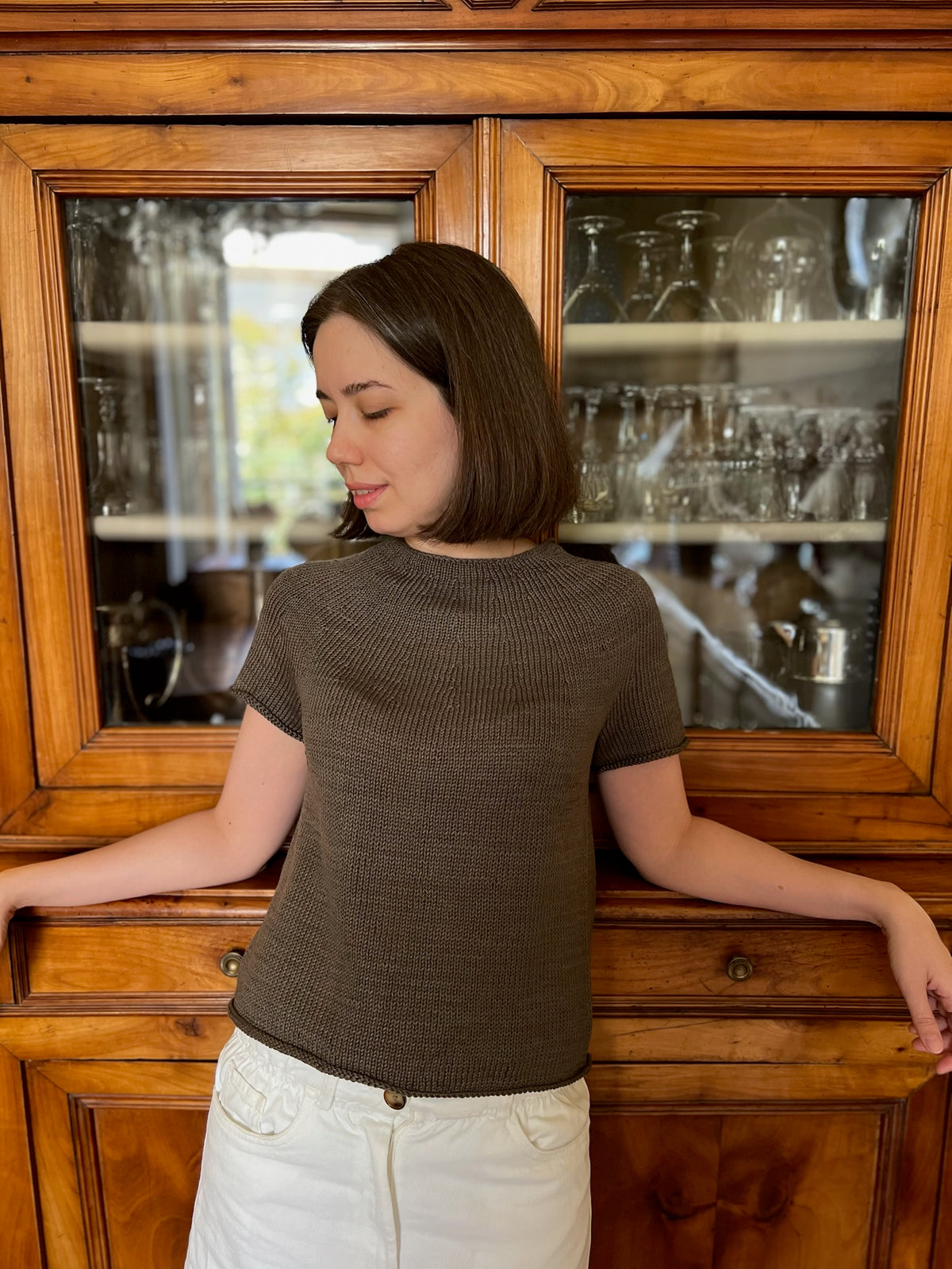 Plain yoke tee en coton naturel