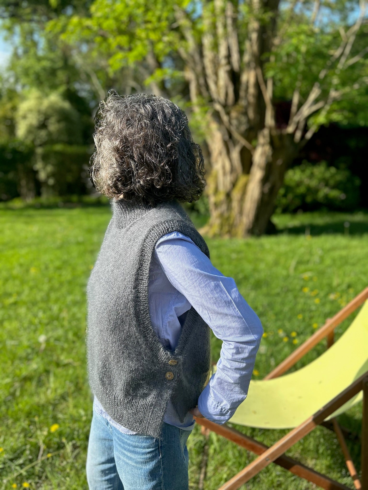 LULU Slipover. Gilet sans manches en Mohair. gris avoine