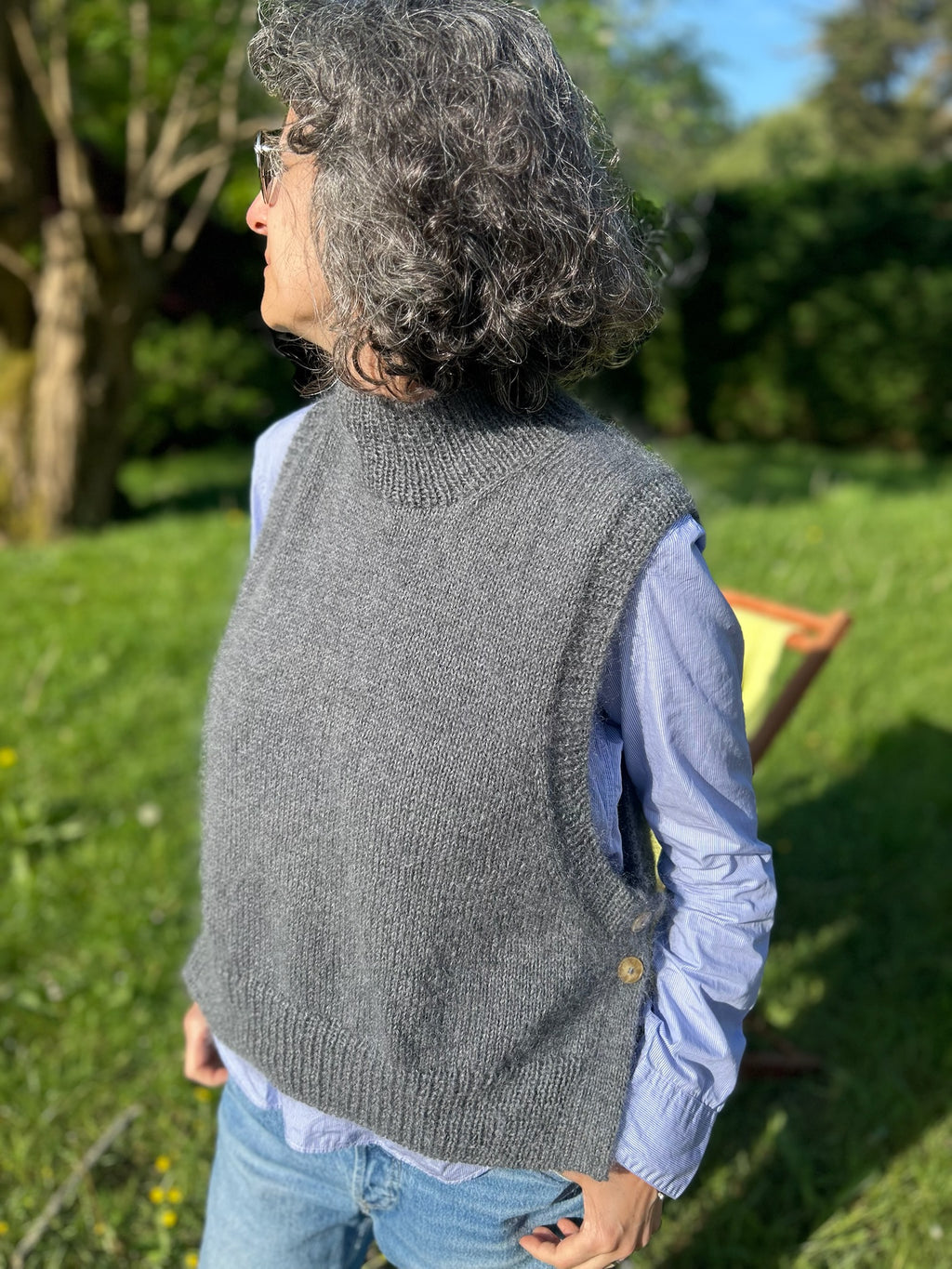 LULU Slipover. Gilet sans manches en Mohair. gris avoine