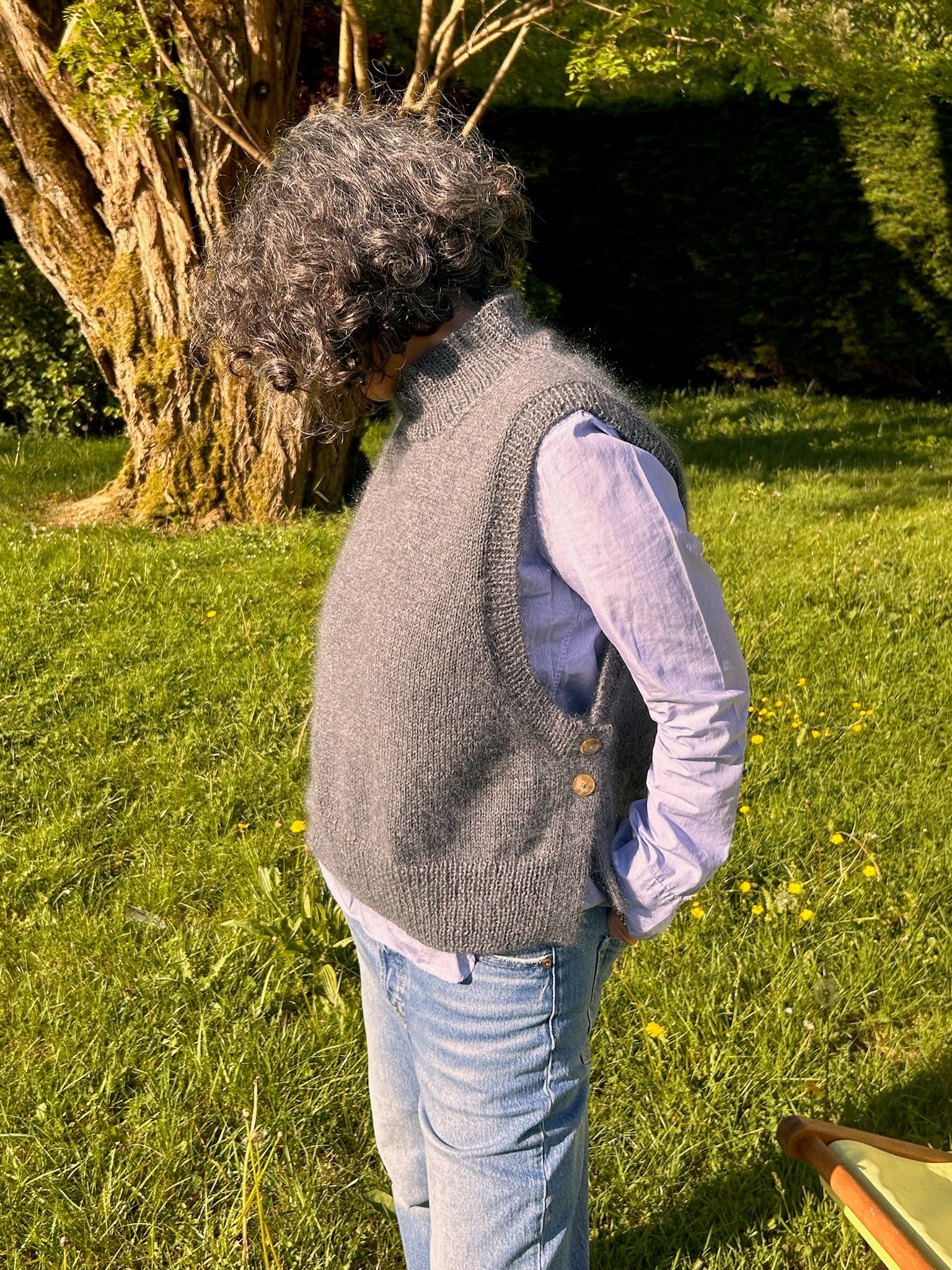 LULU Slipover. Gilet sans manches en Mohair. gris avoine