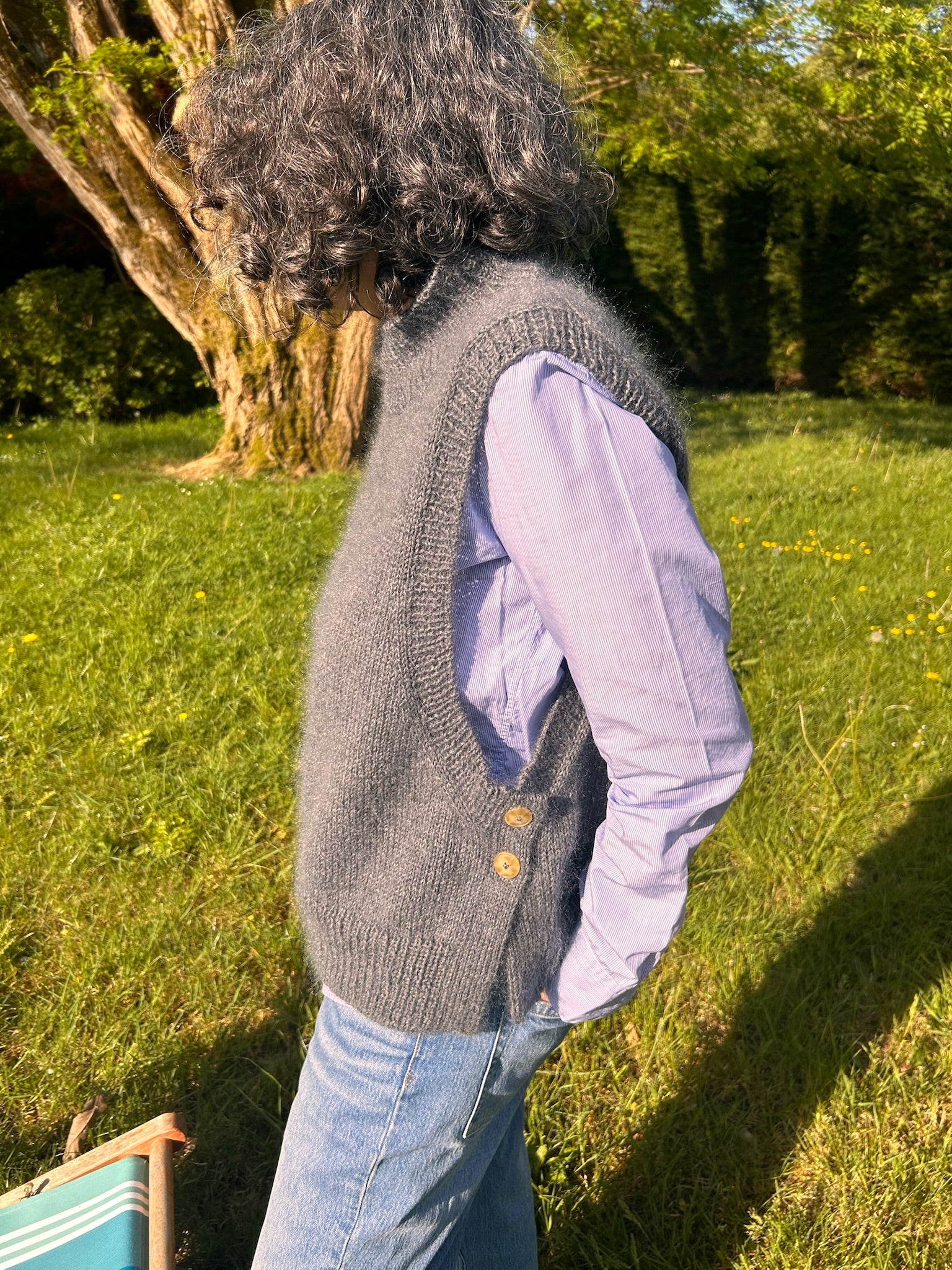 LULU Slipover. Gilet sans manches en Mohair. gris avoine