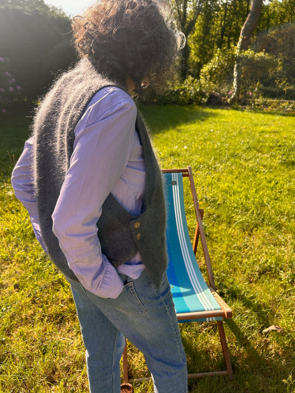 LULU Slipover. Gilet sans manches en Mohair. gris avoine