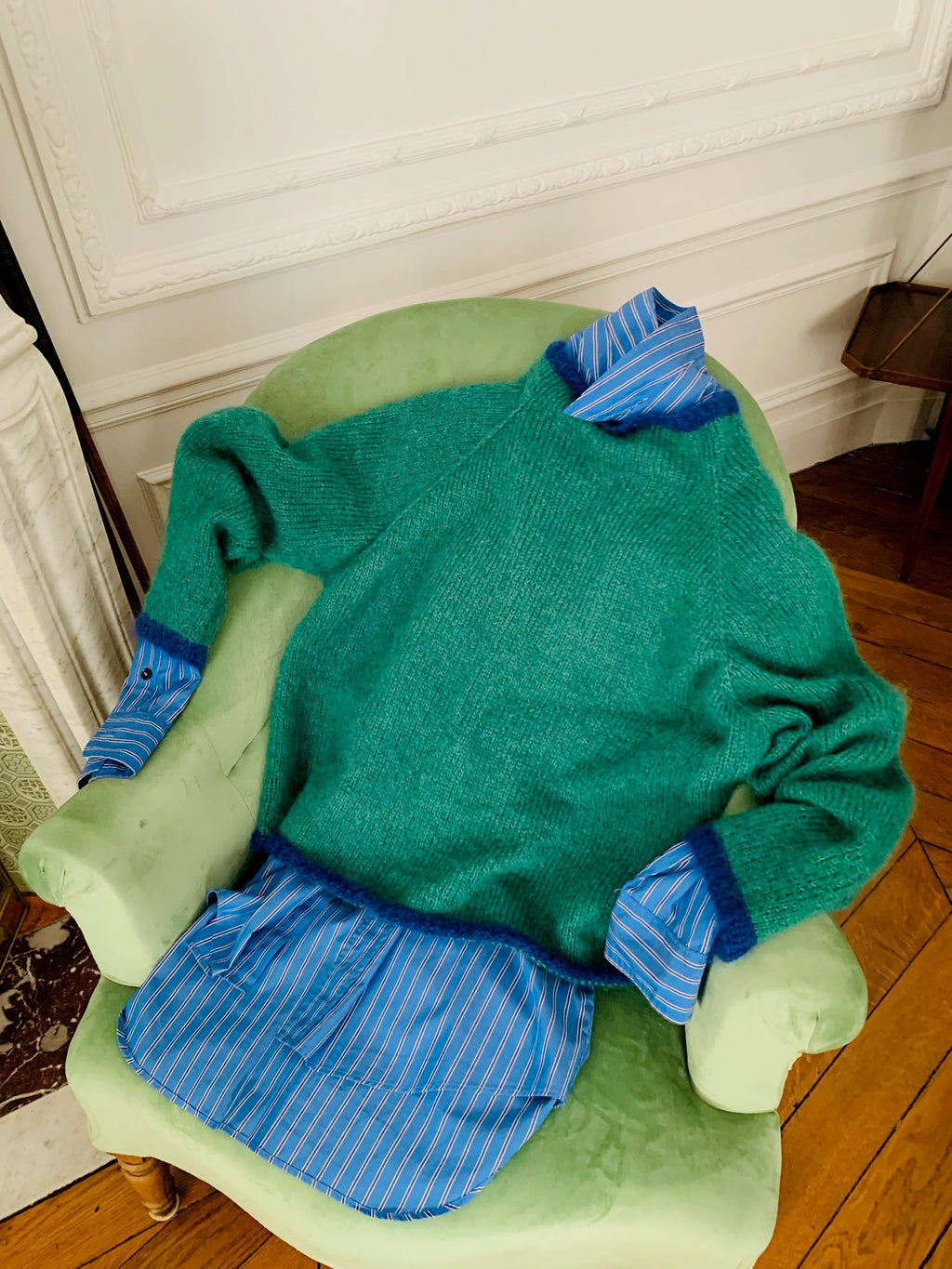 Gallant sweater mohair edition pull vert et bleu