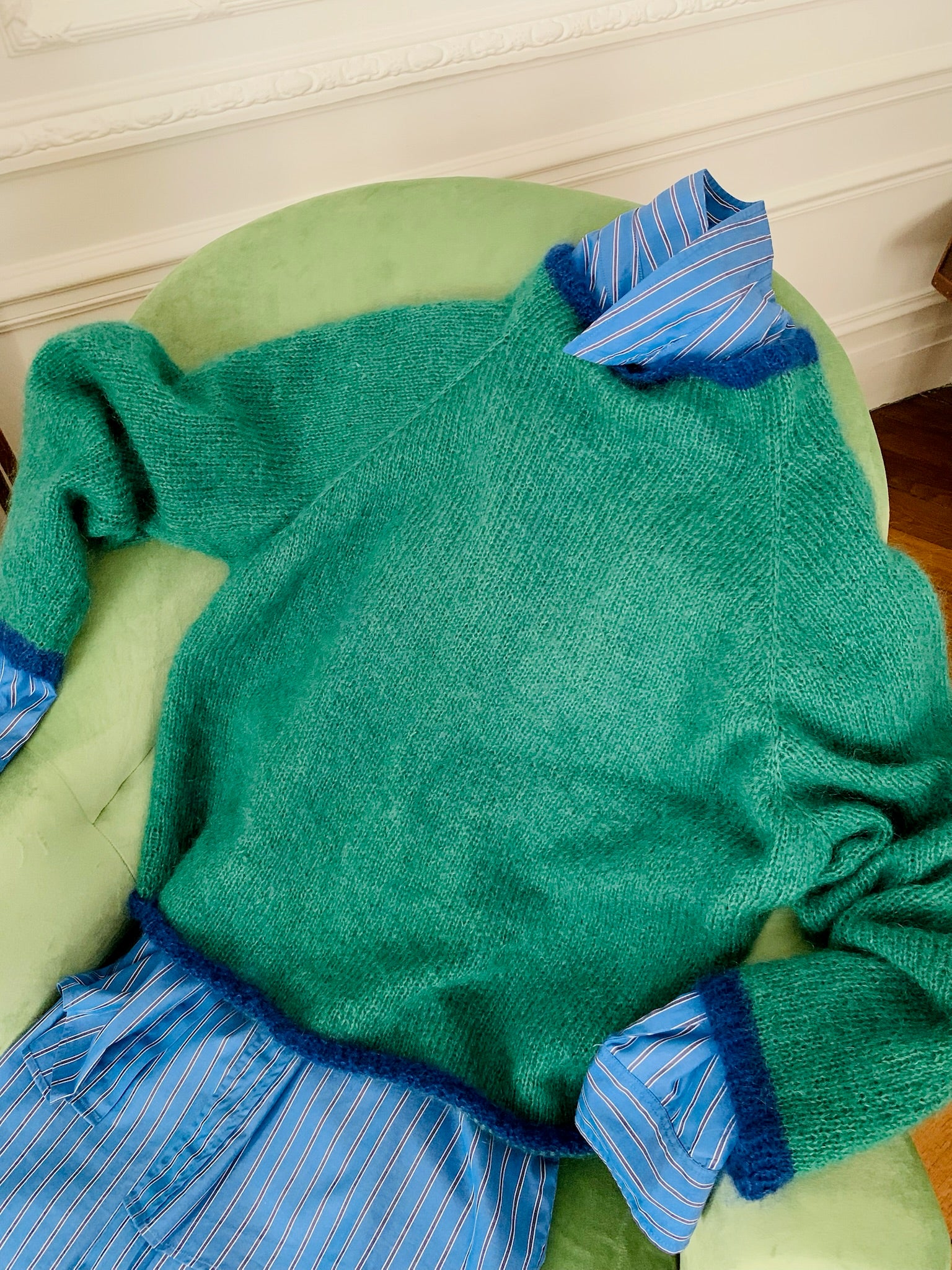 Gallant sweater mohair edition pull vert et bleu